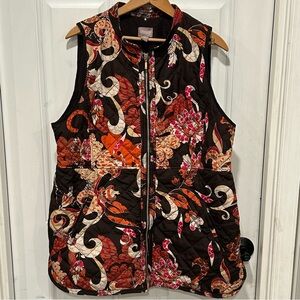 Chico's Women’s Quilted Black Puffer Vest, Floral Cottage Core, Size 2 (US 12)
